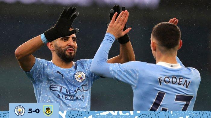 Hasil Liga Inggris Manchester City vs Burnley, Man City Menang Telak 5-0, Riyad Mahrez Hattrick