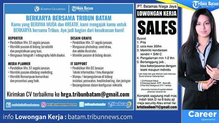 LOKER BATAM HARI INI - 2 Informasi Lowongan Kerja Hari Ini. Selain Sales, Ada Juga Desain Grafis
