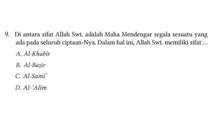 KUNCI JAWABAN PAI Kelas 7 Kurikulum Merdeka Halaman 47 Nomor 9: Di Antara Sifat Allah SWT