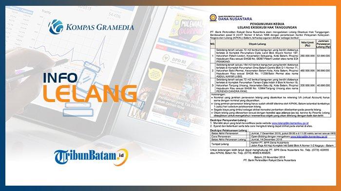 Informasi Pengumuman Lelang PT. Bank Perkreditan Rakyat Dana Nusantara, 23 November 2018