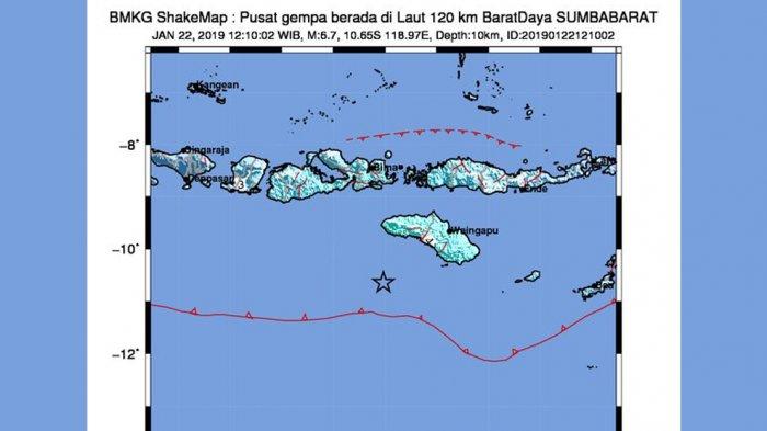 GEMPA HARI INI - Gempa 6,7 SR Guncang Sumba Barat Selasa Siang Jam 12.10 WIB, Terasa Hingga Bali