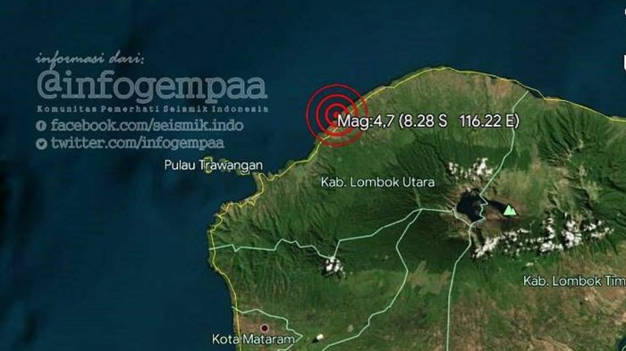INFO GEMPA TERKINI - Gempa 4,8 SR di Lombok Utara Jam 08.08 WIB Kamis Pagi. Simak Info BMKG