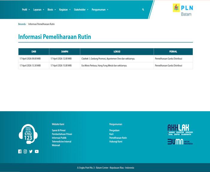 Jadwal Pemeliharaan Rutin PLN Batam Hari Ini, Jumat, 17 April 2026, Sasar PT Hingga Apartemen