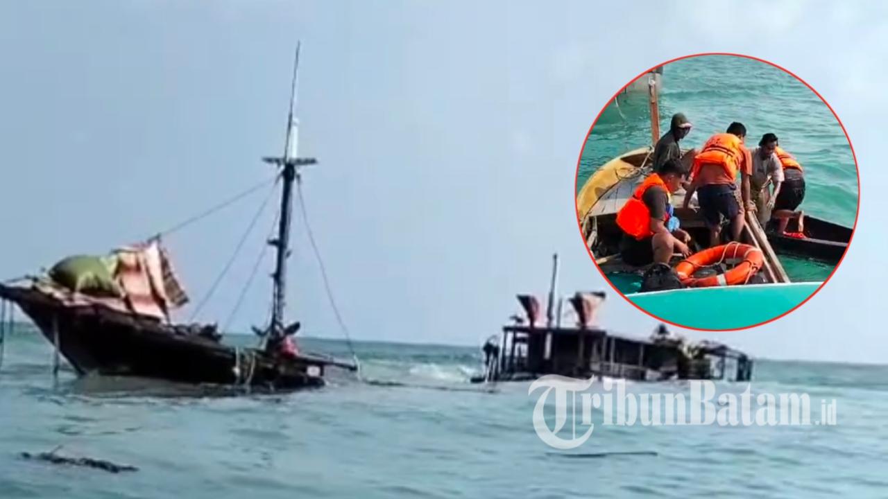 Kapal Tenggelam di Lingga, 15 ABK Dievakuasi Kades dan Warga, Lima Awak Bertahan di Kapal - Tribunbatam.id