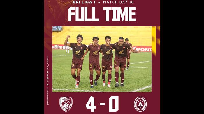 Tumbangkan PSS Sleman 4-0, PSM Makassar Berhasil Pertahankan Puncak Klasemen