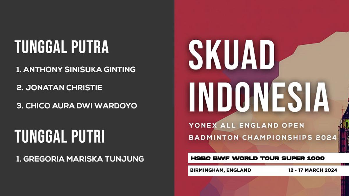 Jadwal All England 2024 Hari Ini 6 Wakil Indonesia Main Termasuk Anthony Ginting dan Gregoria