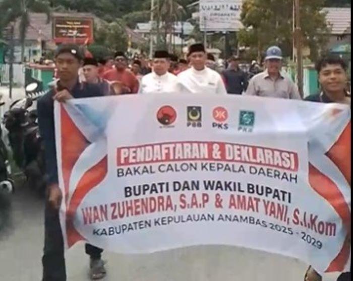 Wan Zuhendra - Amat Yani Jalan Kaki Daftar Pilkada Anambas ke Kantor KPU