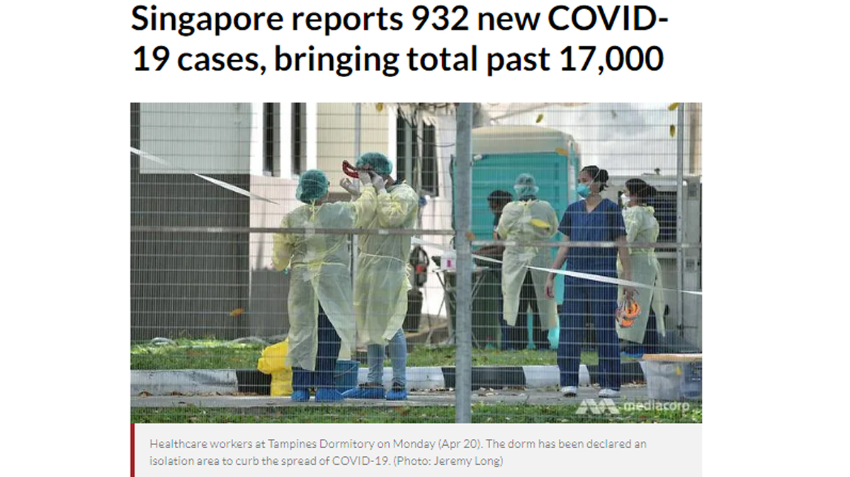 Bertambah 741 Total Kasus Corona di Singapura 20.939, Dua Petugas Kesehatan Positif Covid-19