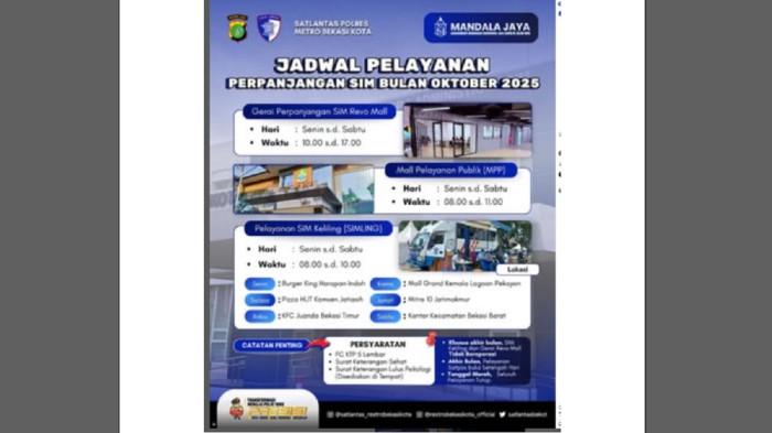 SIM Keliling Kota Bekasi, Senin Besok 27 Oktober 2025, Simak Persyaratannya