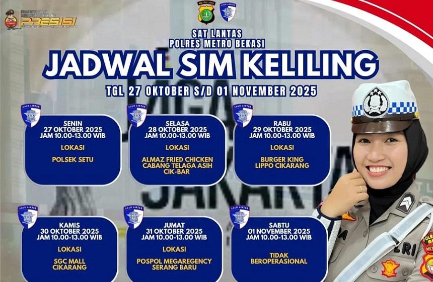 Layanan SIM Keliling Kabupaten Bekasi Kamis 30 Oktober 2025, Simak Lokasi dan Syarat Pendaftaran