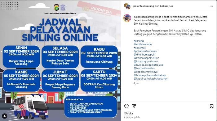 SIM Keliling Kabupaten Bekasi Senin Ini, 2 September 2024, di Burger King Lippo Cikarang
