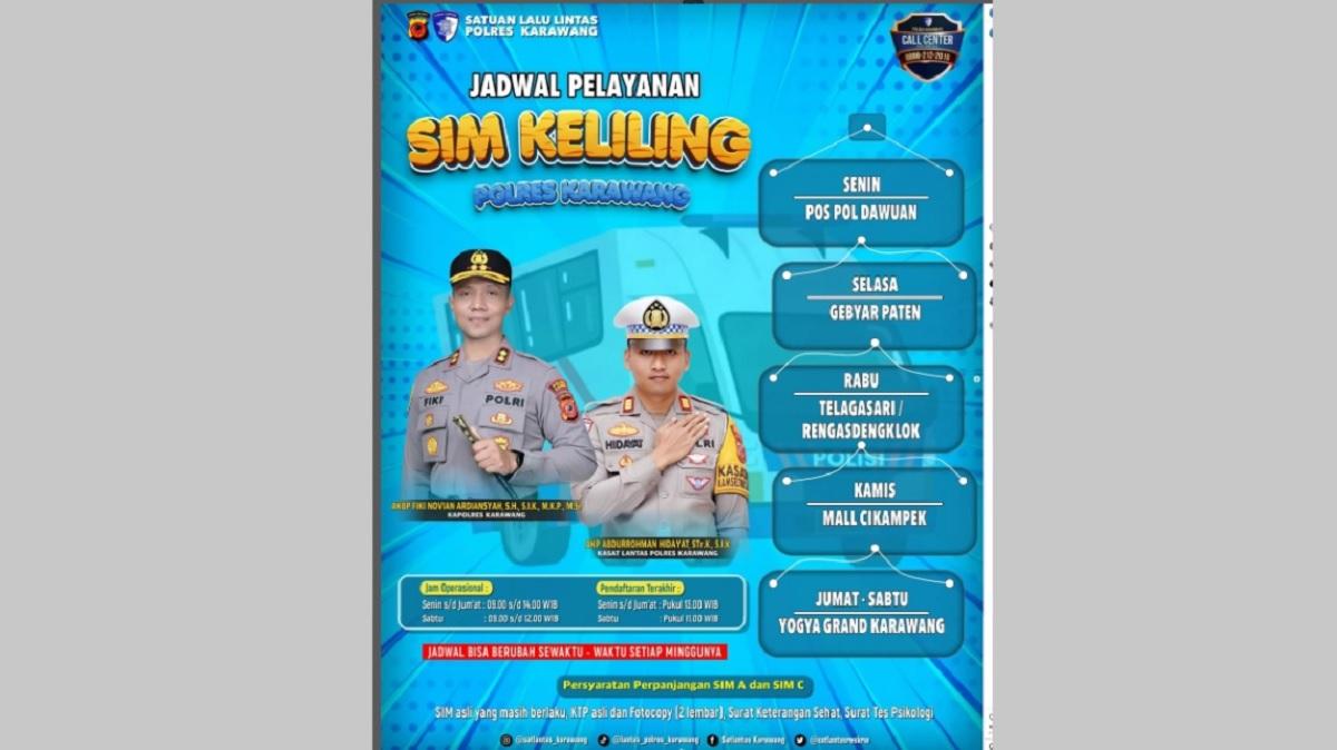 Layanan SIM Keliling Karawang, Kamis 15 Mei 2025 ini, Hingga Pukul 14.00 WIB, Simak Syaratnya
