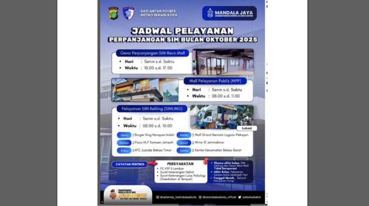 SIM Keliling Kota Bekasi, Senin Besok 27 Oktober 2025, Simak Persyaratannya