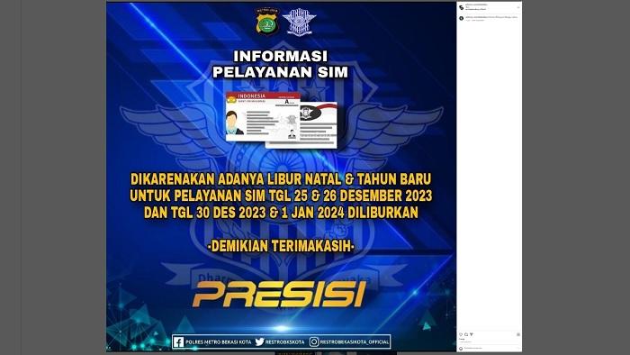 Libur Natal dan Tahun Baru, Layanan Perpanjangan SIM di Kota Bekasi Diliburkan, Begini Aturannya