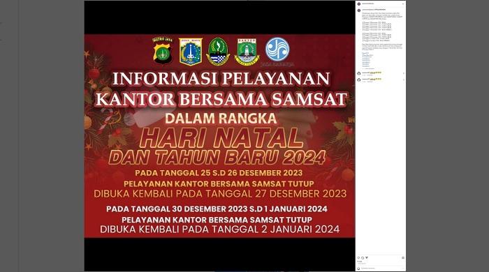 Libur Natal - Tahun Baru, Layanan Samsat di Kota/Kabupaten Bekasi dan Karawang Tutup, Ini Jadwalnya