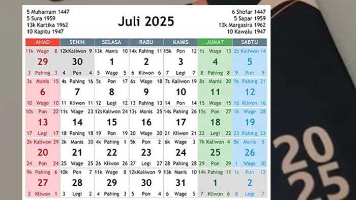 Kalender Juli 2025 Lengkap dengan Weton Jawa, Hijriyah dan Hari Libur