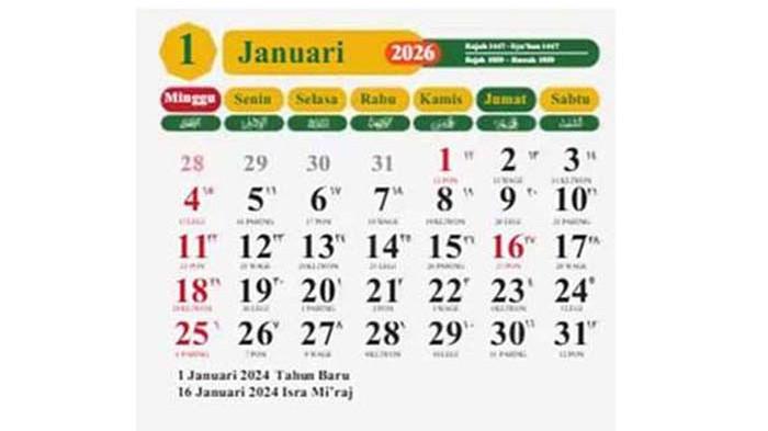 Kalender 2026 Lengkap Weton Jawa Bulan Januari Beserta Link Download Gratis