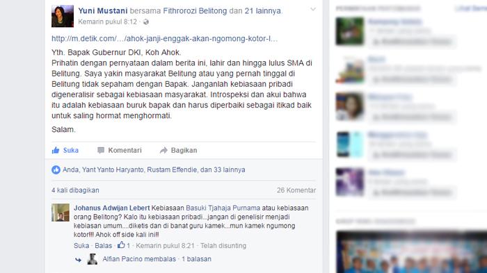 Netizen Belitung Bantah Pernyataan Soal Asal Usul Kebiasaan Omongan Tidak Sopan Ahok