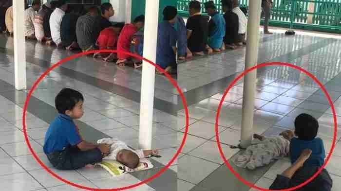 Foto Bocah Tunggui Bayi Saat Ayahnya Salat Viral, yang Dilakukan Setelahnya Bikin Netter Terharu