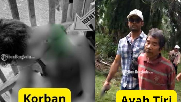 AYAH TIRI - Kolase foto korban tewas (kiri) dan penangkapan pelaku Sa (kanan). Sang ayah tiri tega menghabisi nyawa anak tirinya sendiri.