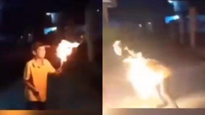 Viral Aksi Bocah Terbakar saat Main Sembur Obor Api Auto Nyebur ke Selokan