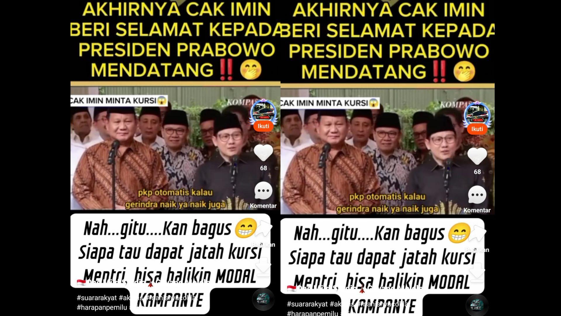 Hoaks Video Bernarasi Cak Imin Beri Selamat ke Prabowo Jadi Presiden Lalu Minta Jatah Menteri