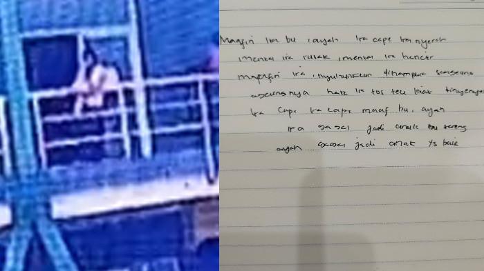 MAHASISWA UNPAK BOGOR JATUH - CCTV mahasiwis Unpak Bogor jatuh (KIRI). Surat yang ditulis mahasiswi Unpak (KANAN). Mahasiswi Unpak Bogor Minta maaf ke Ibu Sebelum Jatuh dari Lantai 3