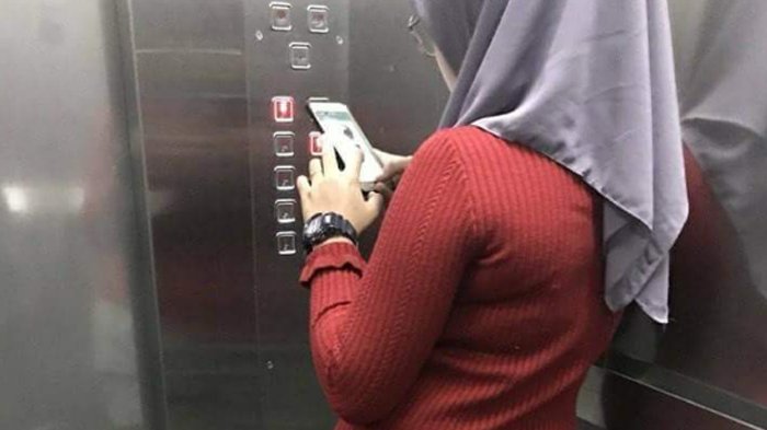 Wanita Berhijab Ini Bikin Cowok Dalam Lift Bengong, Bagian Bawahnya Gagal Fokus