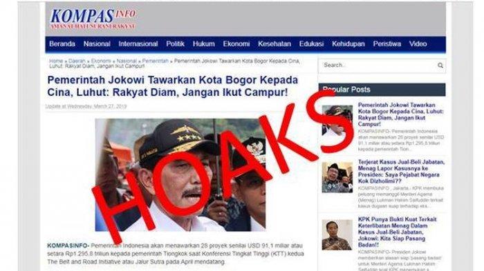 HOAKS ! Pemerintah Jual Kota Bogor kepada China, Luhut Minta Rakyat Diam Tak Usah Ikut Campur