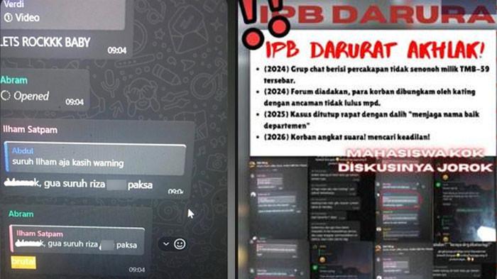 PELECEHAN SEKSUAL DI IPB: Mirip kasus FH UI, beredar chat grup tak senonoh diduga oleh mahasiswa IPB jurusan Teknik Mesin dan Biosistem. Pihak kampus buka suara.
