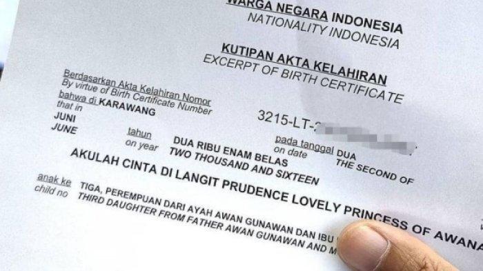 VIRAL Anak Diberi Nama Akulah Cinta di Langit Prudence Lovely Princess of Awanamp, Ini Maknanya