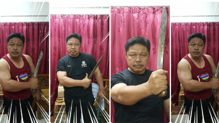 Foto Pria Bawa Parang Ini Viral, Tanyakan Kepada Netter Mana Yang Cocok Dikirimkan ke Pacar Anaknya