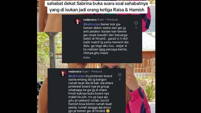 ISU HAMISH DAUD SELINGKUH: Teman dekat Sabrina Alatas membongkar fakta soal file future house Hamish dan Sabrina yang viral. Ia menyindir Hamish Daud soal rumah tangga dengan Raisa yang tengah dalam proses perceraian.