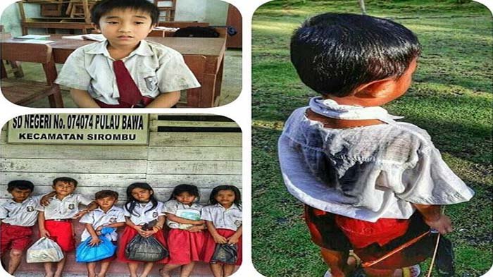 Foto Siswa SD Ini Bikin Miris, Seragamnya Lusuh Berangkat Sekolah Pakai Sandal Jepit dan Tas Plastik