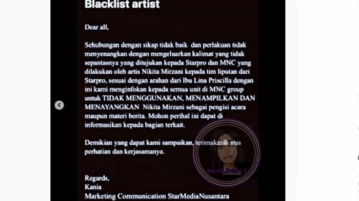 stasiun TV blacklist Nikita Mirzani 