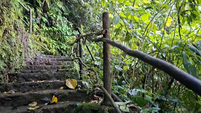 WISATA BOGOR - Trekking menuju Curug Balong Endah dengan anak tangga menuju keindahan yang tersembunyi di balik rimbun hijau.