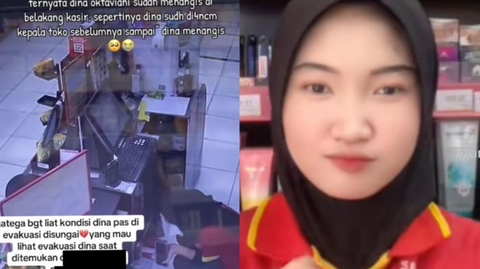 PEGAWAI MINIMARKET DIBUNUH - Video yang beredar di media sosial memperlihatkan momen Dina Oktaviani, pegawai minimarket yang menangis di kolong meja kasir sebelum ditemukan tewas dibunuh kepala tokonya sendiri.