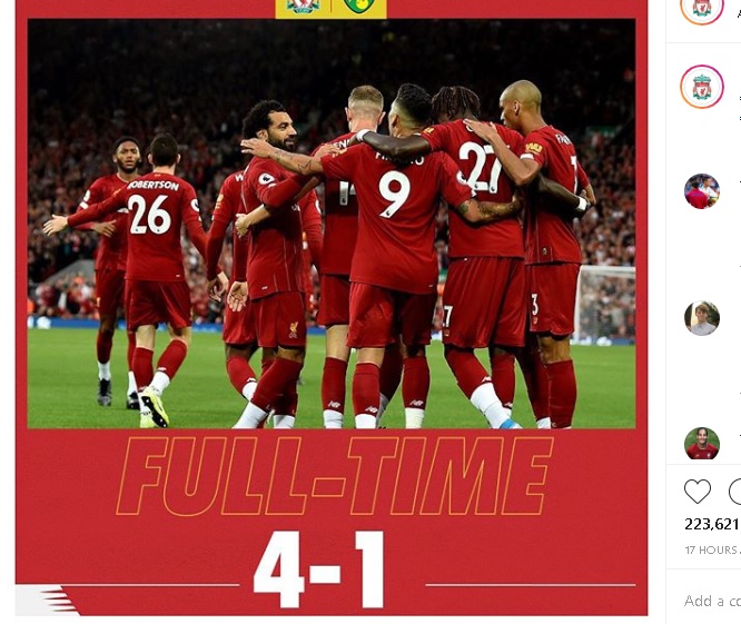 Liverpool vs Norwich City, Liverpool Menang Telak 4-1, Salah Cetak Gol Tapi Kiper Allison Cedera