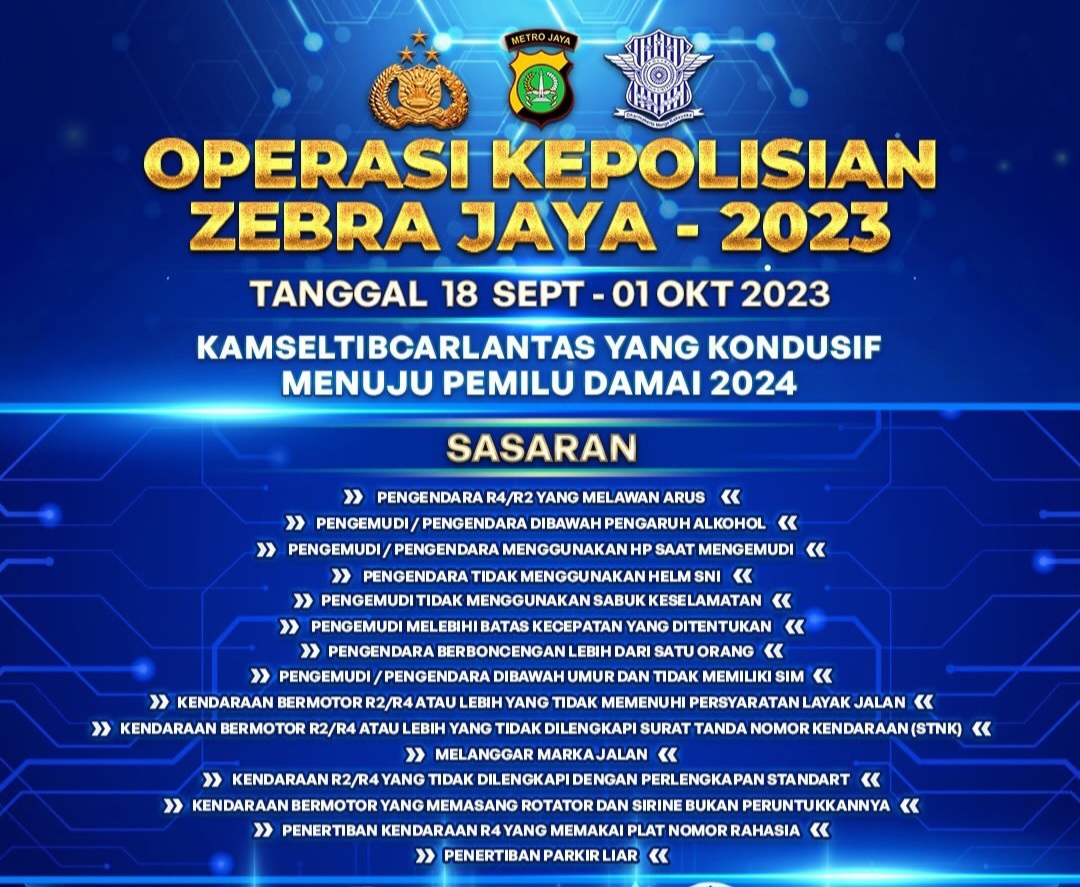 Operasi Zebra Jaya 2023 Digelar Hari Ini Hingga 1 Oktober Mendatang, Berikut 15 Sasaran Pelanggaran