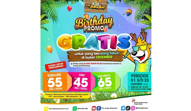 Promo The Jungle Waterpark Bogor, Tiket Gratis Bagi yang Berulang Tahun di Bulan Desember