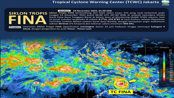 Bibit 97S Resmi Jadi Siklon Tropis FINA, BMKG: NTT Tetap Waspada Cuaca Buruk