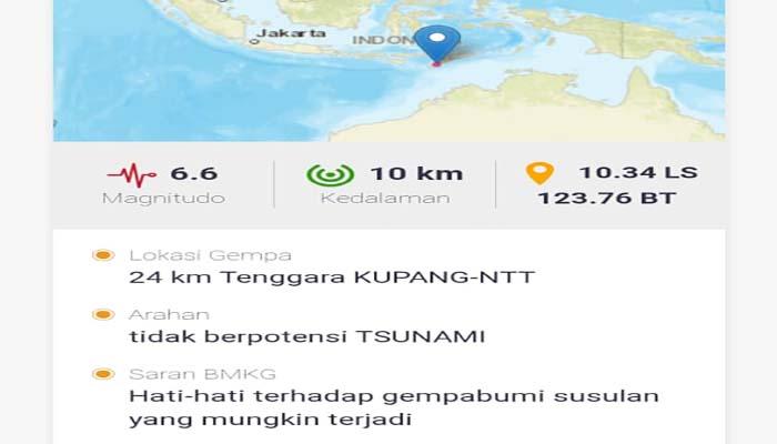 Gempa M 6,6 Guncang NTT, Dirasakan Warga Kupang, TTS, Waingapu dan Alor