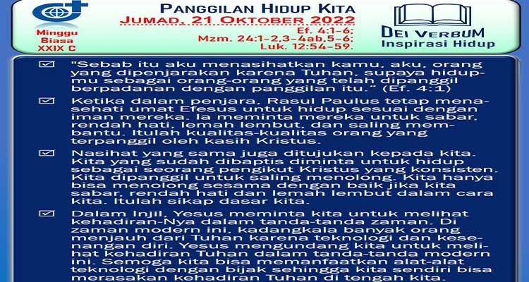 Kalender Liturgi Katolik Jumat 21 Oktober 2022, Lengkap Bacaan Injil dan Mazmur Tanggapan