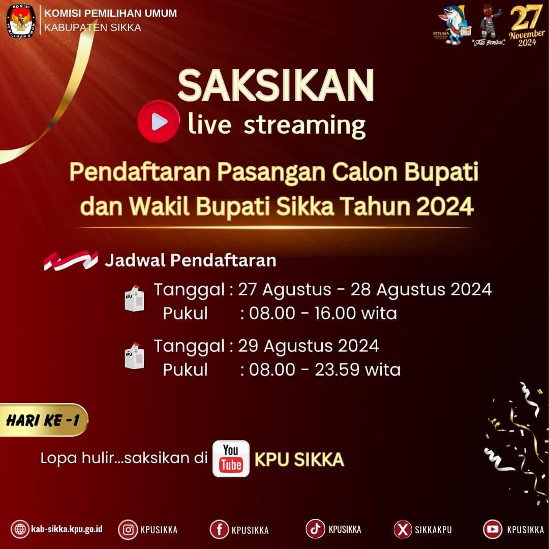 Pendaftaran Pilkada 2024 Resmi Dibuka Hari Ini Selama Tiga Hari