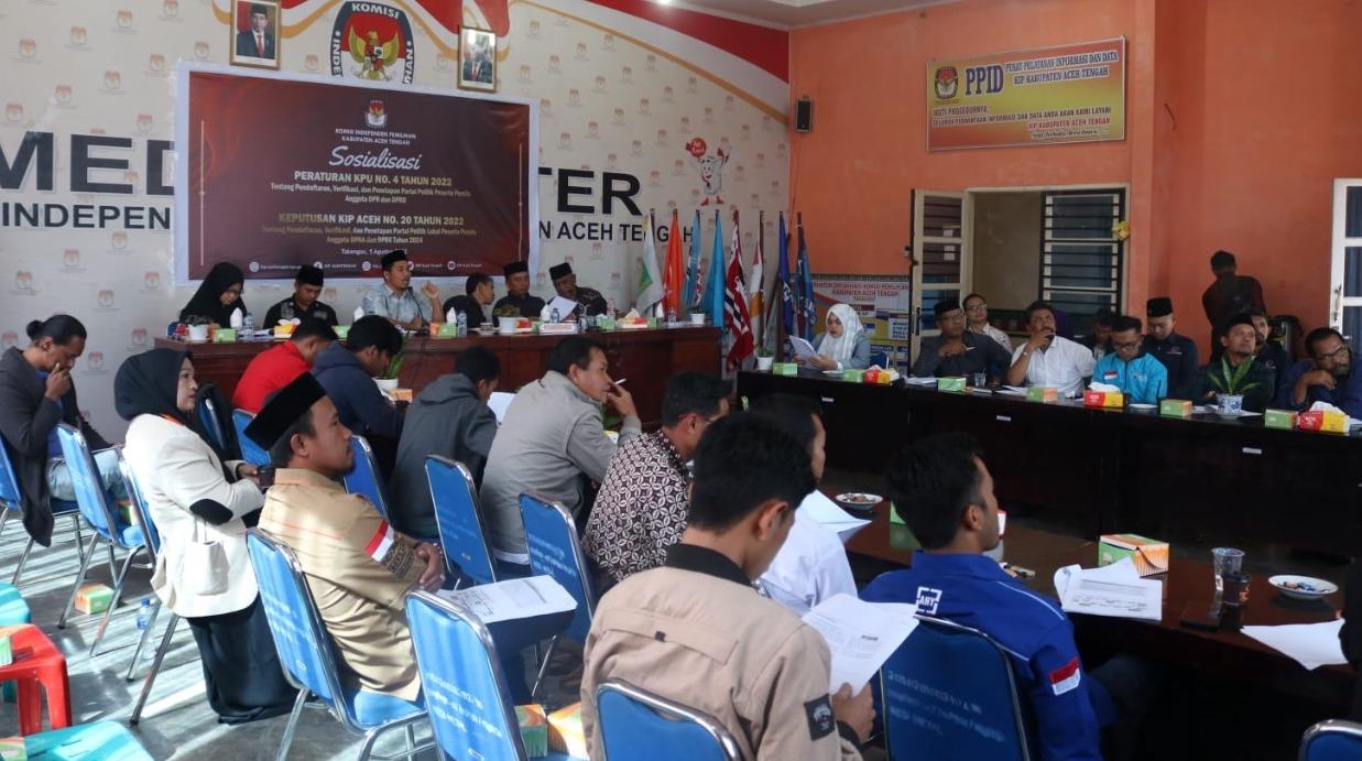 18 Partai Politik di Aceh Tengah Ikut Sosialisasi Tahapan Pendaftaran dan Verifikasi