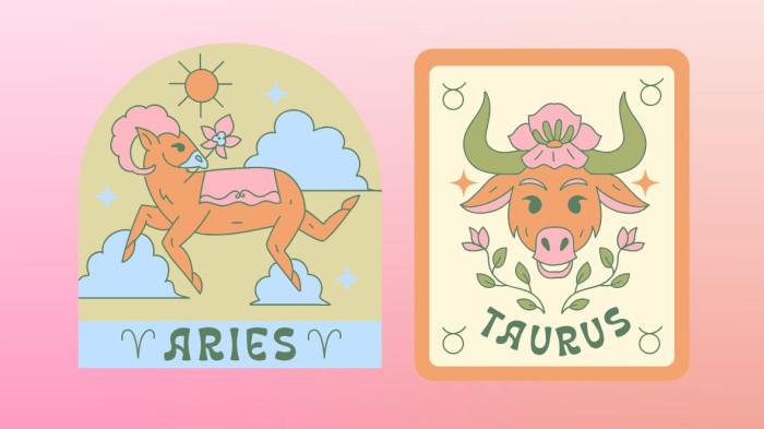 HOROSKOP ZODIAK - Ilustrasi logo zodiak Aries dan Taurus diedit melalui Canva pada Sabtu (20/12/2025). Cek horoskop zodiak Aries dan Taurus besok, Minggu (21/12/2025). Lihat peruntunganmu tentang cinta, karier, keuangan hingga kesehatan.
