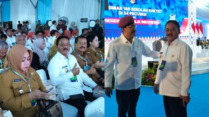 HADIRI ACARA - Bupati Boalemo Rum Pagau menghadiri peluncuran Sekolah Rakyat Terintegrasi (SRT)  untuk 166 Kabupaten Kota oleh Presiden Prabowo di Kota Banjar Baru, Provinsi Kalimantan Selatan pada Senin (12/01/2026). Foto bersama Bupati Boalemo dan Menteri Sosial.