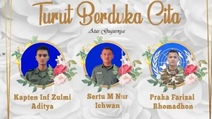 GUGUR -- Tiga prajurit TNI yang bertugas di Lebanaon dinyatakan meninggal terdampak dua serangan kurang dari sehari.
