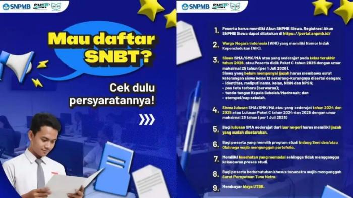 PENDAFTARAN UTBK-SNBT - Gambar diunduh dari Instagram @snpmb_id, Selasa (24/3/2026). Panitia SNPMB akan buka pendaftaran peserta UTBK-SNBT 2026 pada 25 Maret 2026 di https://snpmb.id bagi lulusan SMA/Sederajat tahun 2024, 2025, 2026.