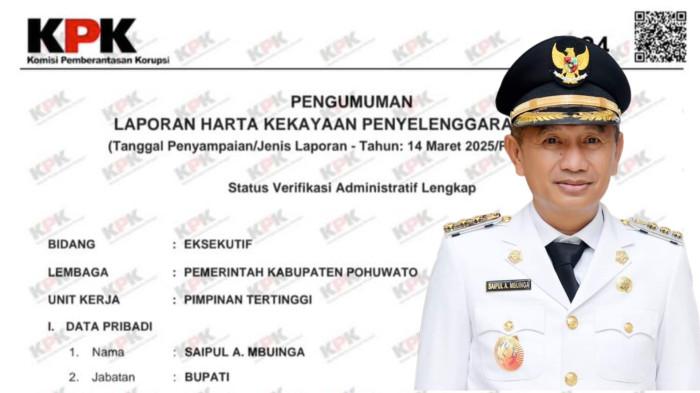 HARTA -- Bupatai Pohuwato, Provinsi Gorontalo, Saipul Mbuinga viral gara-gara harta kekayaannya yang melonjak hingga Rp 14 Miliar.